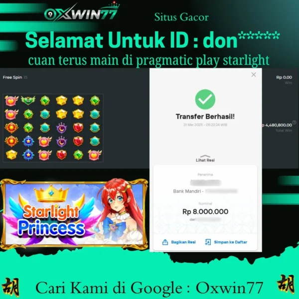 OXWIN77 JACKPOT SLOT GACOR STARLIGHT PRINCESS Rp. 8.000.000,- LUNAS