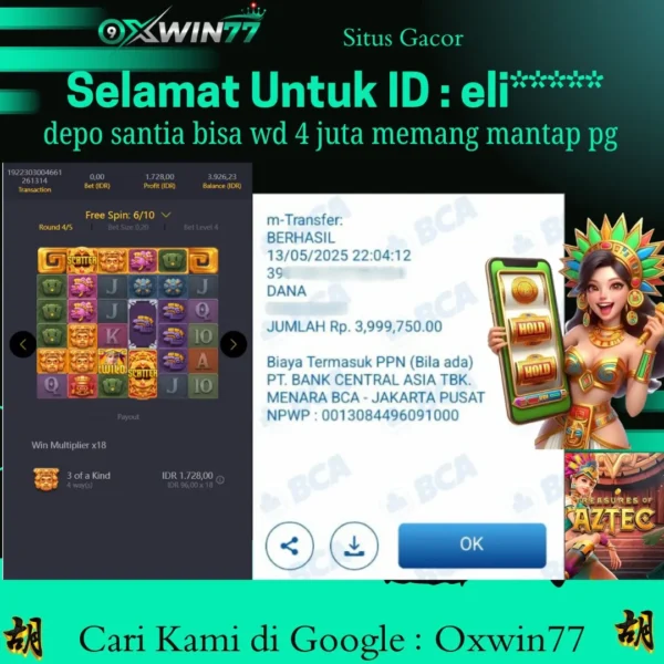OXWIN77 JACKPOT SLOT GACOR TREASURES OF AZTEC Rp. 4.000.000,- LUNAS