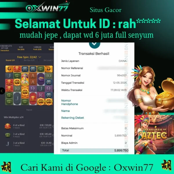 OXWIN77 JACKPOT SLOT GACOR TREASURES OF AZTEC Rp. 5.900.000,- LUNAS