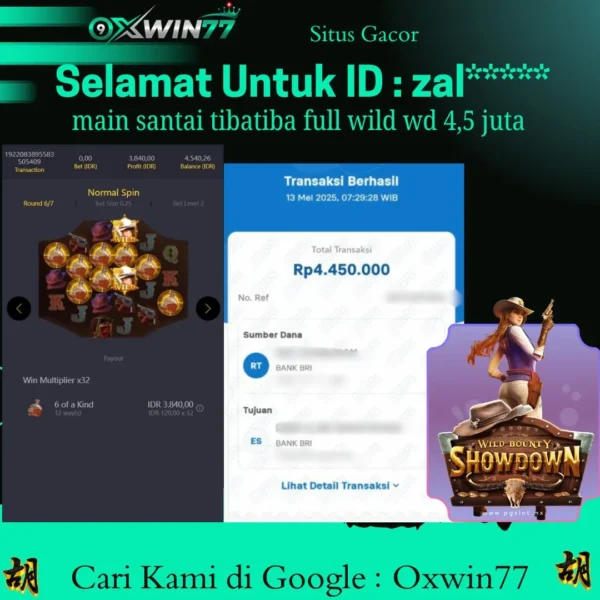 OXWIN77 JACKPOT SLOT GACOR WILD BOUNTY SHOWDOWN Rp. 4.450.000,- LUNAS