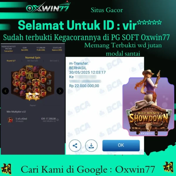 OXWIN77 JACKPOT SLOT GACOR WILD BOUNTY SHOWDOWN Rp. 22.000.000,- LUNAS