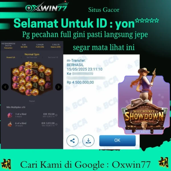 OXWIN77 JACKPOT SLOT GACOR WILD BOUNTY SHOWDOWN Rp. 4.500.000,- LUNAS